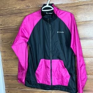 Colombia Windbreaker Jacket Pink /black Sleeker women Sz S Rain Sports jacket